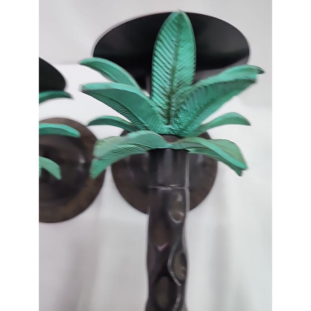 Wall Candle Sconces Pair Of 2 Brass Palm Trees Made In India 13" Good Condition - Picture 14 of 15